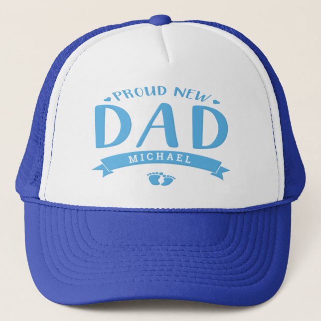Personalised New Dad Blue Trucker Hat (Front)