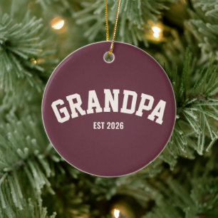 Personalised New Grandpa Est Date Father's Day Red Ceramic Ornament