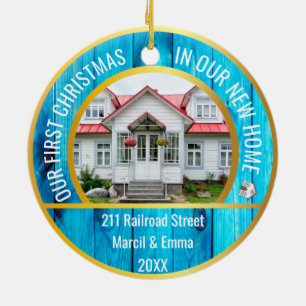 personalised new home christmas 2021 with 2 photo ceramic ornament