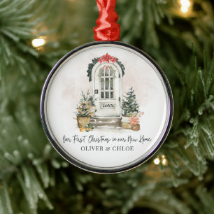 Personalised New Home First Christmas Watercolor Metal Ornament