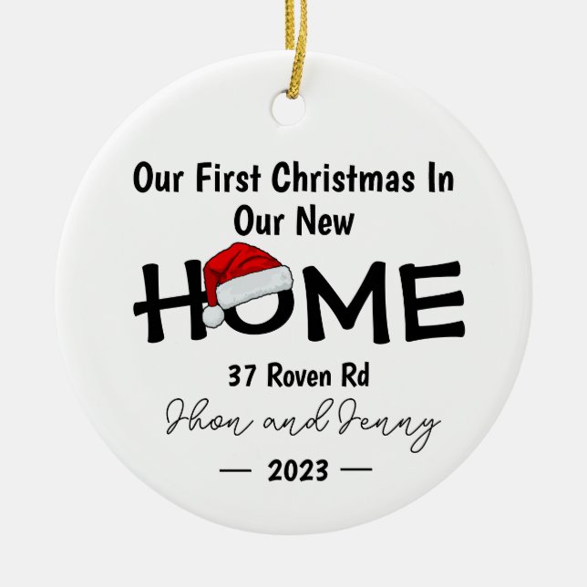Personalised New Home Santa Hat Christmas Ornament (Front)