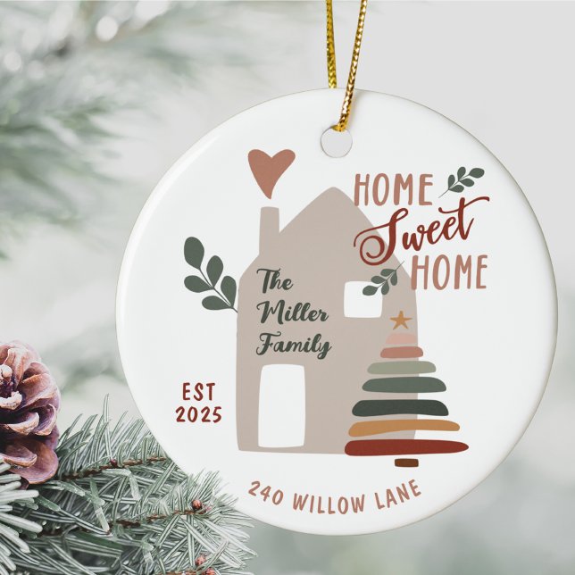 Personalised New Home Sweet Home Christmas Ceramic Ornament (Home Sweet Home Christmas Ornament, Personalized New Home Gift, Custom Address Housewarming Gift)