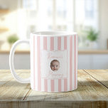 Personalised New Mum Baby Name Face Photo Coffee Mug<br><div class="desc">Celebrate her new role as mum with this charming personalised coffee mug featuring a baby name and "Mummy" title in a delicate framed design. The soft blush pink vertical stripes create a fresh, modern look perfect for morning coffee or tea. A thoughtful gift for new moms on Mother's Day, baby...</div>