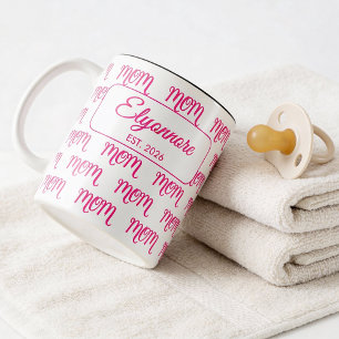 Personalised New Mum Established Pink Name Two-Tone Coffee Mug