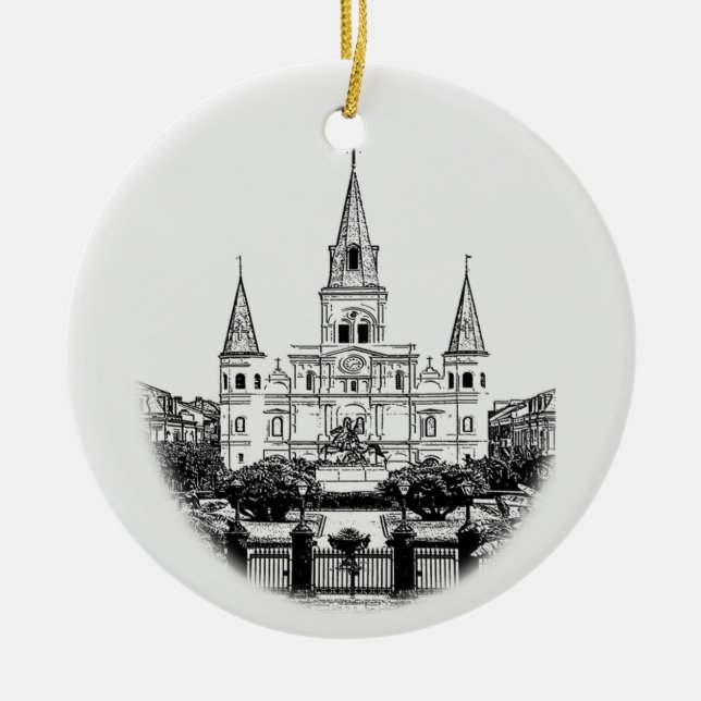 Personalised New Orleans Jackson Square Christmas Ceramic Ornament (Front)