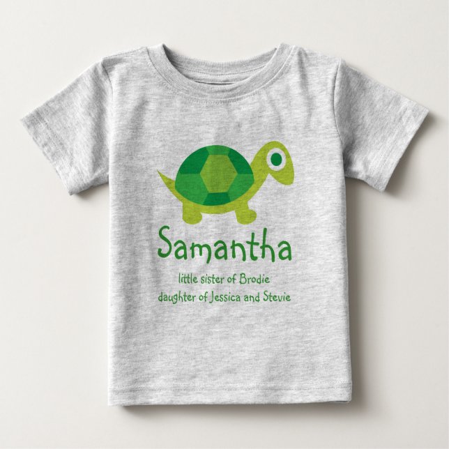 Personalised 'New Sibling' Turtle Infant Shirt  (Front)