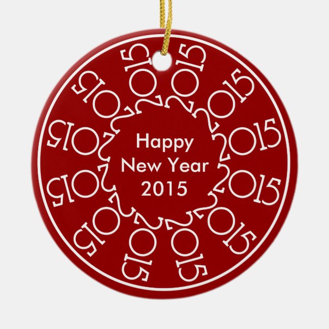 Personalised New Year 2015 Design Ceramic Tree Decoration (Front)