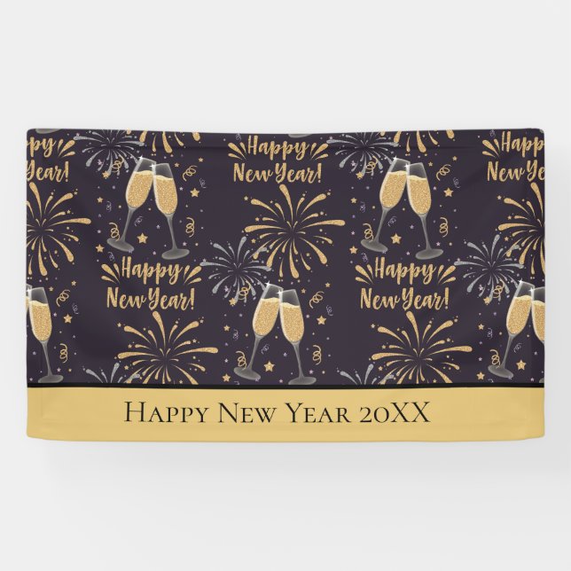 Personalised New Years Eve Champagne Fireworks Banner (Horizontal)