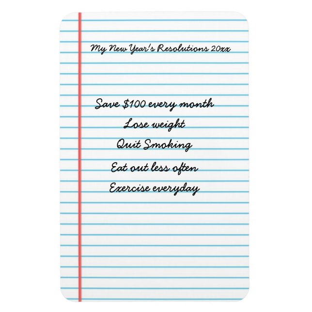 Personalised New Year's Resolutions Reminder List Magnet (Vertical)