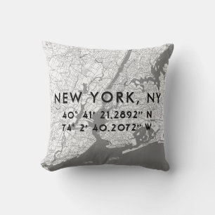Personalised New York City Map Black White Grey Cushion