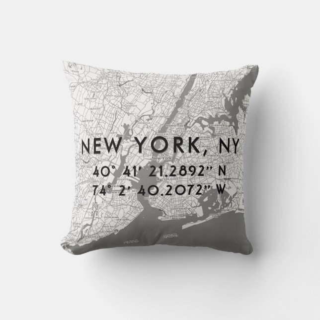 Personalised New York City Map Black White Grey Cushion (Front)