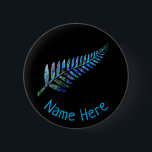 PERSONALISED NEW ZEALAND FERN PAUA 6 CM ROUND BADGE<br><div class="desc">Classic New Zealand fern - in the vibrant colors of the Paua shell.

Name can be changed to suit.</div>
