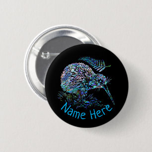PERSONALISED NEW ZEALAND KIWI PAUA 6 CM ROUND BADGE