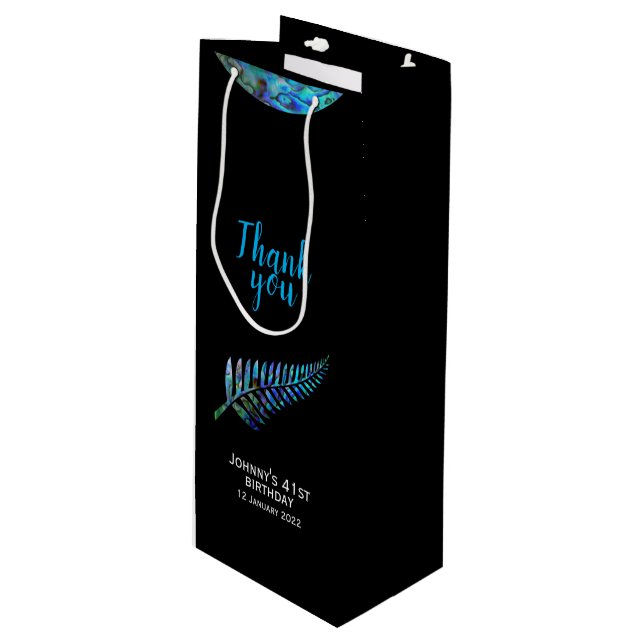 PERSONALISED NEW ZEALAND KIWI PAUA FERN WINE GIFT BAG (Front Angled)