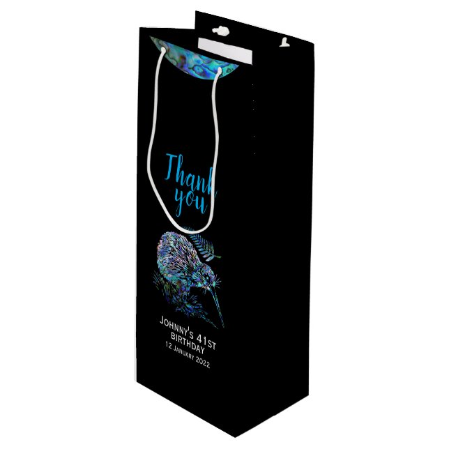 PERSONALISED NEW ZEALAND KIWI PAUA WINE GIFT BAG (Front Angled)