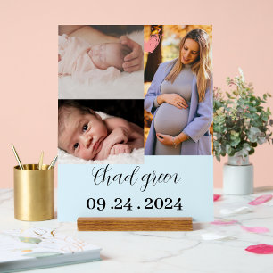 Personalised newborn baby boy,  photo mother to be acrylic sign