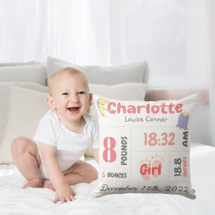 Personalised Newborn Detail Birth Announcement  Cushion