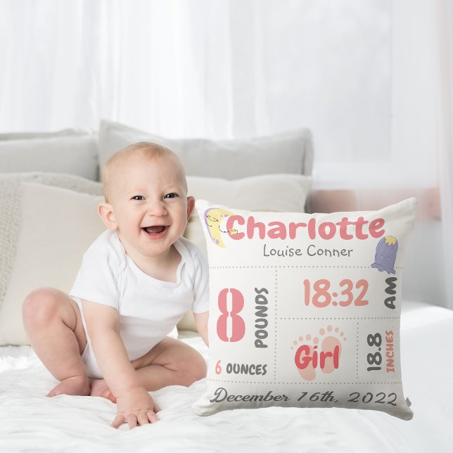 Personalised Newborn Detail Birth Announcement  Cushion (Creator Uploaded)