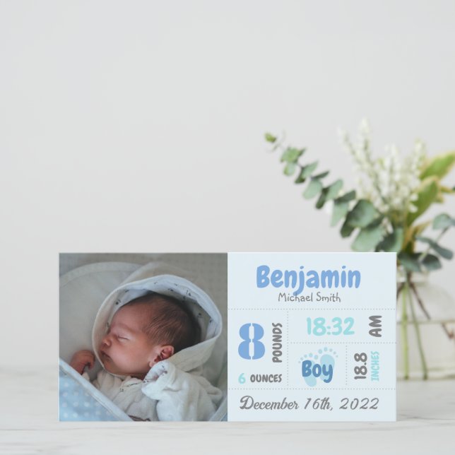 Personalised Newborn Photo Birth Announcement Card (Standing Front)
