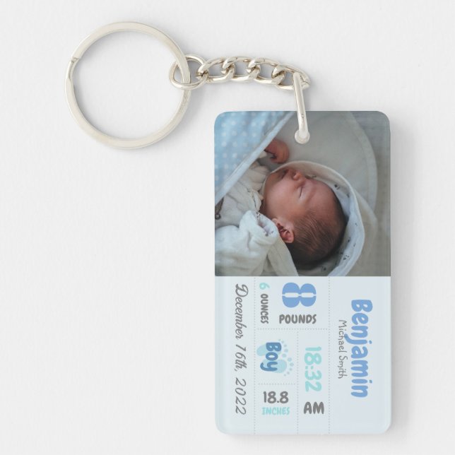 Personalised Newborn Photo Birth Announcement Key Ring (Front)