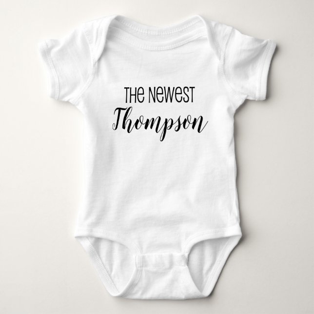 Personalised "Newest" Family Member Name Baby Bodysuit (Front)