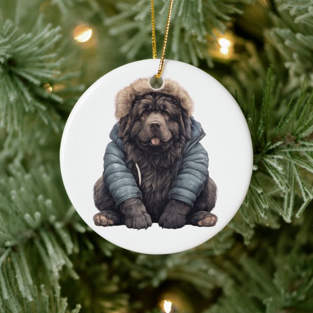 Personalised Newfoundland Dog Ceramic Ornament (Tree)