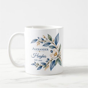 Personalised Newlywed Husband Blue Botanical Mug