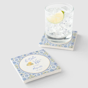 Personalised Newlywed Mediterranean Coastal Home  Stone Coaster