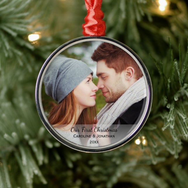 Personalised Newlywed Photo Our First Christmas Metal Ornament (Tree)