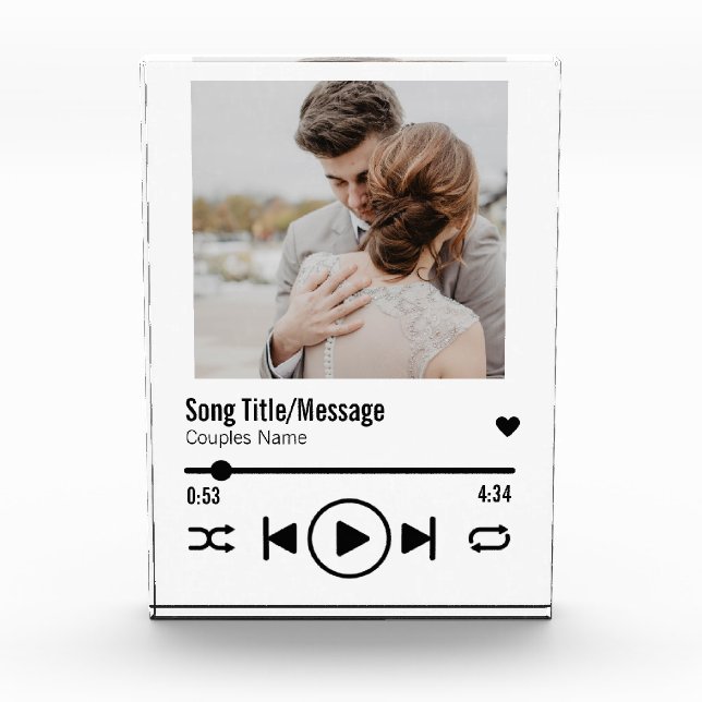 Personalised Newlywed Photo Song Playlist Block (Front)