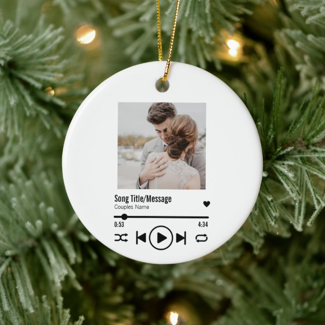 Personalised Newlywed Photo Song Playlist Ceramic Ornament (Tree)