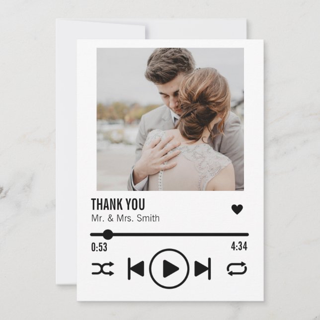 Personalised Newlywed Photo Song Playlist Thank You Card (Front)