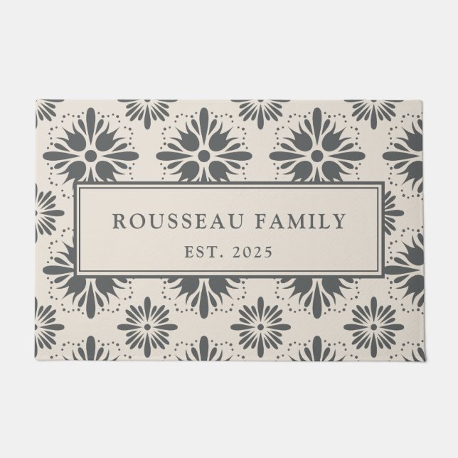 Personalised Newlyweds Floral Tile Pattern Doormat (Front)