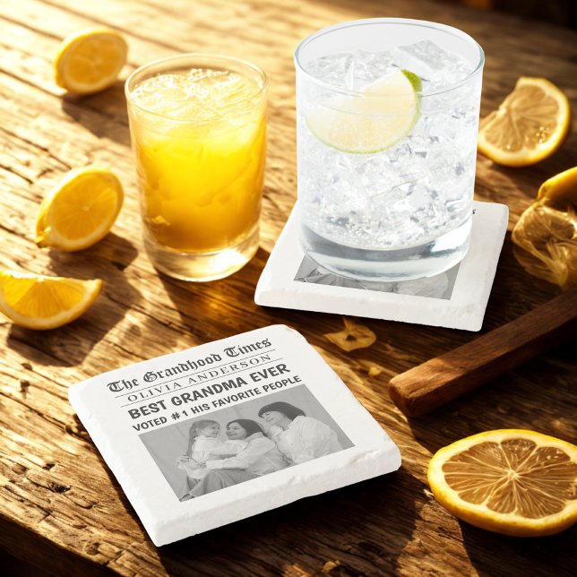 Personalised Newspaper  | Best Grandma Gift Stone Coaster (Creator Uploaded)