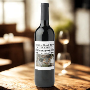 Personalised Newspaper    Best Grandparents  Wine Label