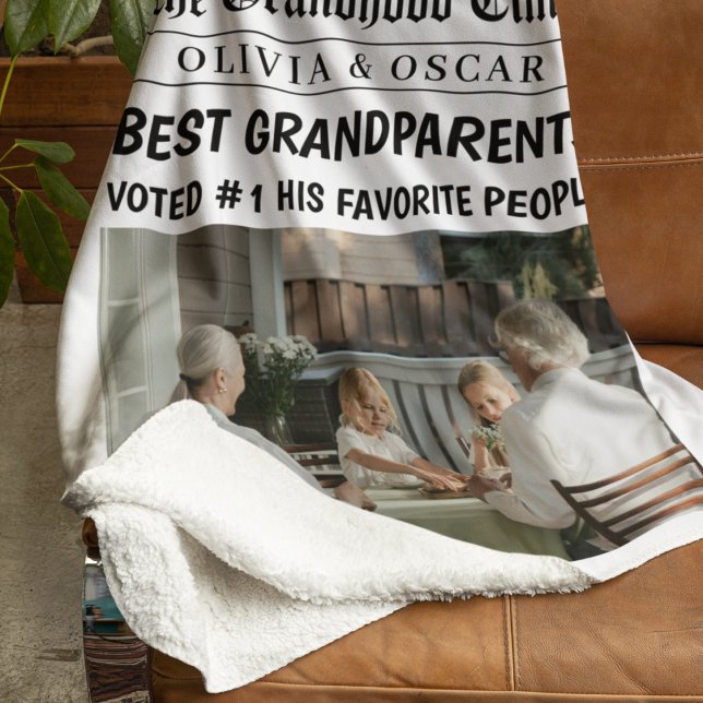Personalised Newspaper Grandparents Gift Sherpa Blanket (Creator Uploaded)