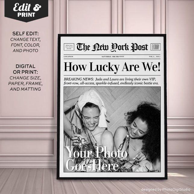 Personalised Newspaper Print 'How Lucky Are We' (Personalized Newspaper Print 'How Lucky Are We')
