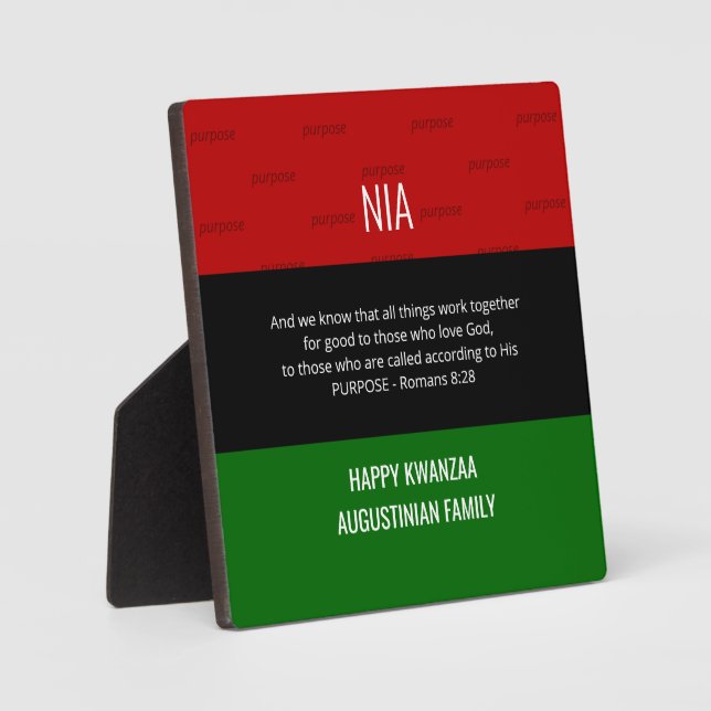 Personalised NIA Romans 8 28 Happy Kwanzaa  Plaque (Front)