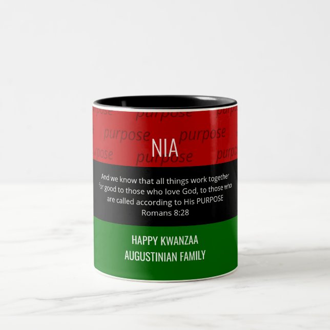 Personalised NIA Romans 8 28 Kwanzaa Two-Tone Coffee Mug (Center)