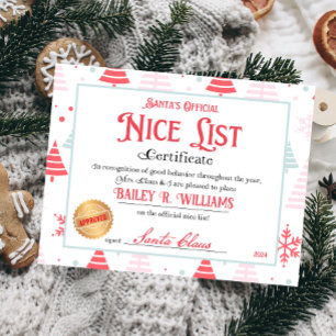 Personalised Nice Certificate From Santa Claus