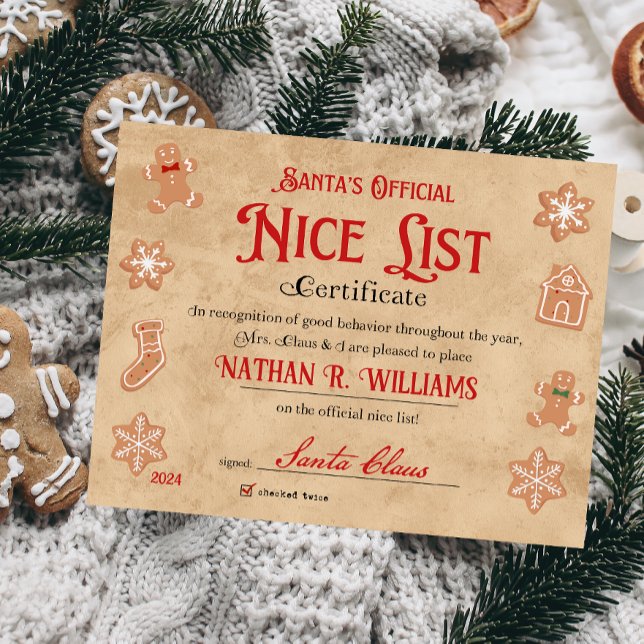 Personalised Nice Certificate From Santa Claus (Nice List Official Santa Claus Certificate )