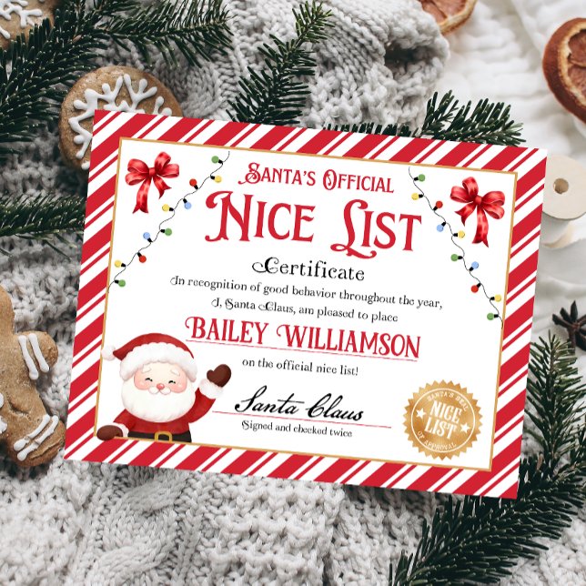 Personalised Nice Certificate From Santa Claus (Nice List Official Santa Claus Certificate )