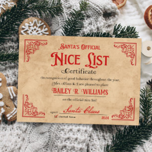 Personalised Nice Certificate From Santa Claus