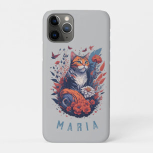 Personalised Nice Kitten Floral Cat iPhone 11 Pro Case