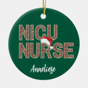 Personalised NICU Nurse Christmas Santa Hat Ceramic Ornament
