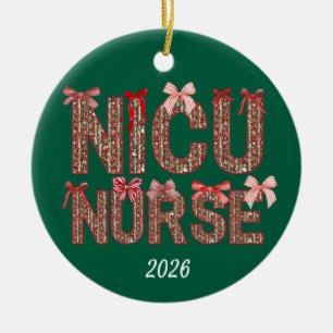 Personalised NICU Nurse Coquette Bow Christmas Ceramic Ornament