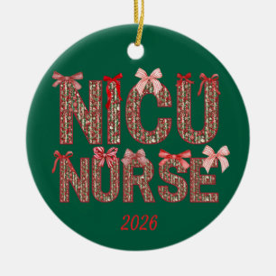 Personalised NICU Nurse Coquette Bow Christmas Ceramic Ornament