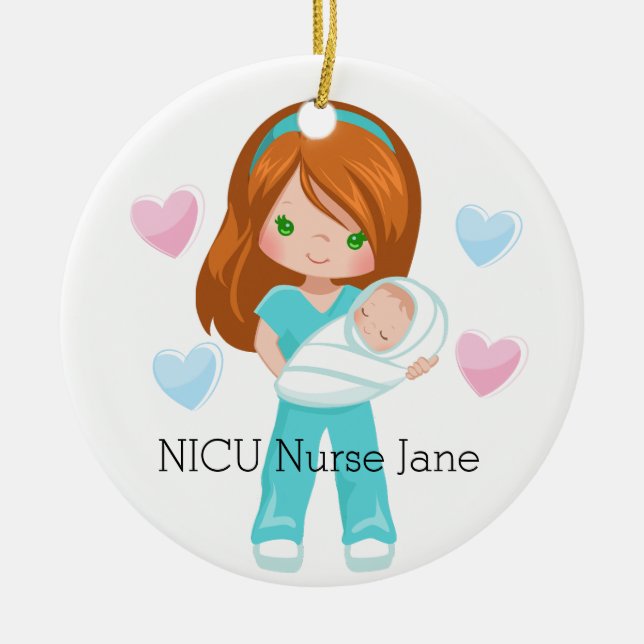 Personalised NICU Nurse Holding Baby Christmas Ceramic Ornament (Front)