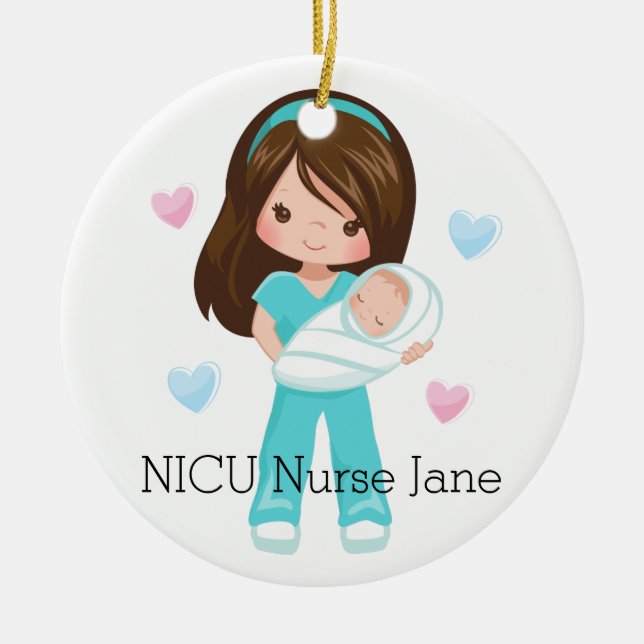 Personalised NICU Nurse Holding Baby Christmas Ceramic Ornament (Front)