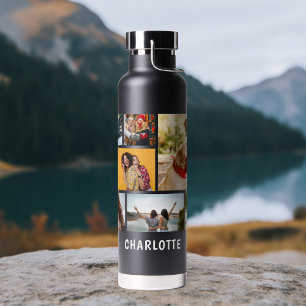 Personalised Nine Photo Collage Custom Name Gift Water Bottle
